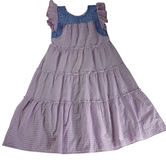 J. Marie Tiered A-line Gingham Dress With Embroidery - Picture 2 of 12